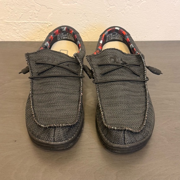 Hey Dude Wally Sox Shoes Mens Size 8 Jet Black Knit Slip On Casual Comfort - Picture 2 of 7